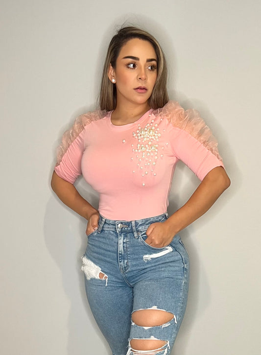 Blusa rosa tela/perla