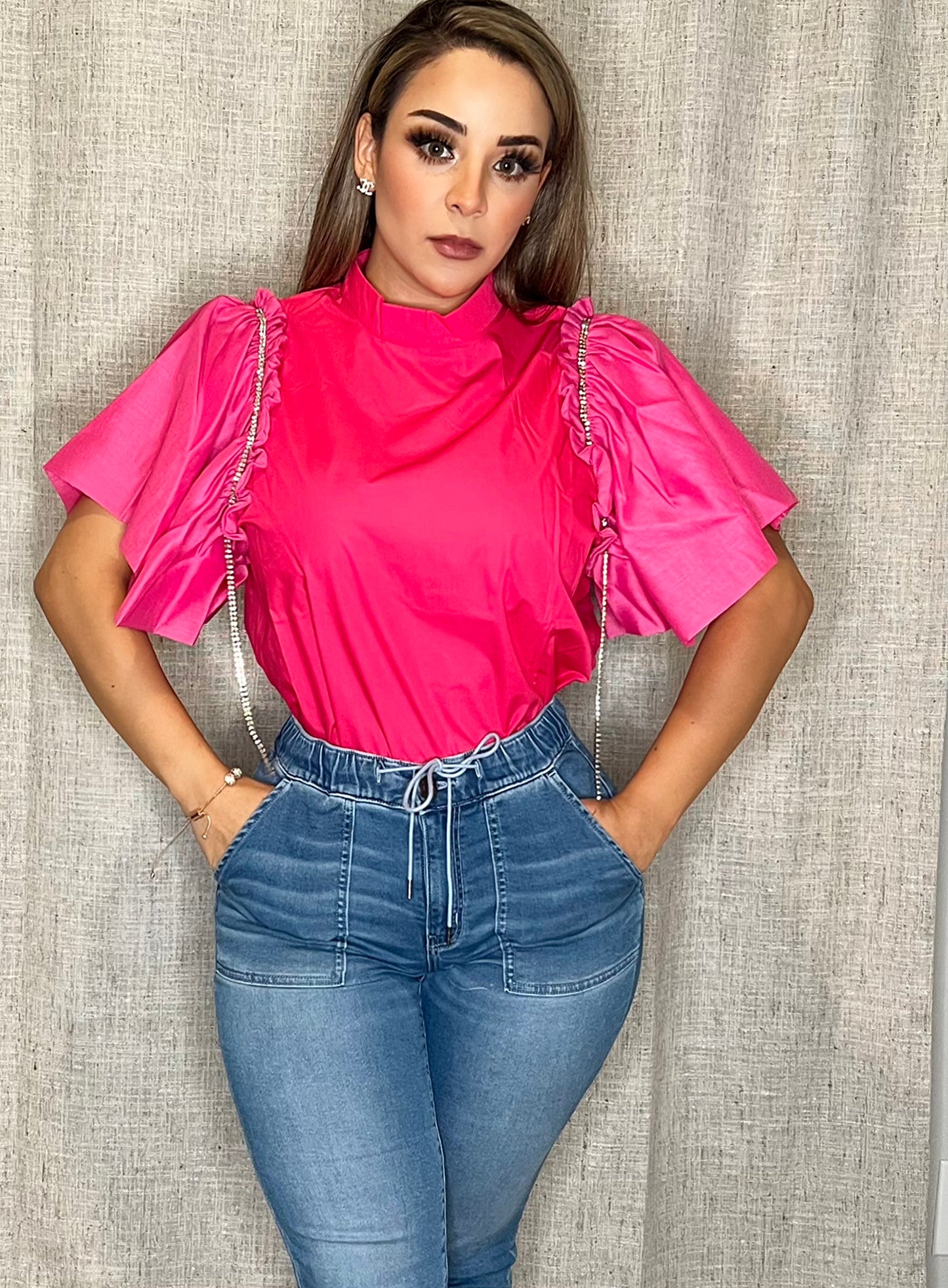 Blusa rosa tira piedras