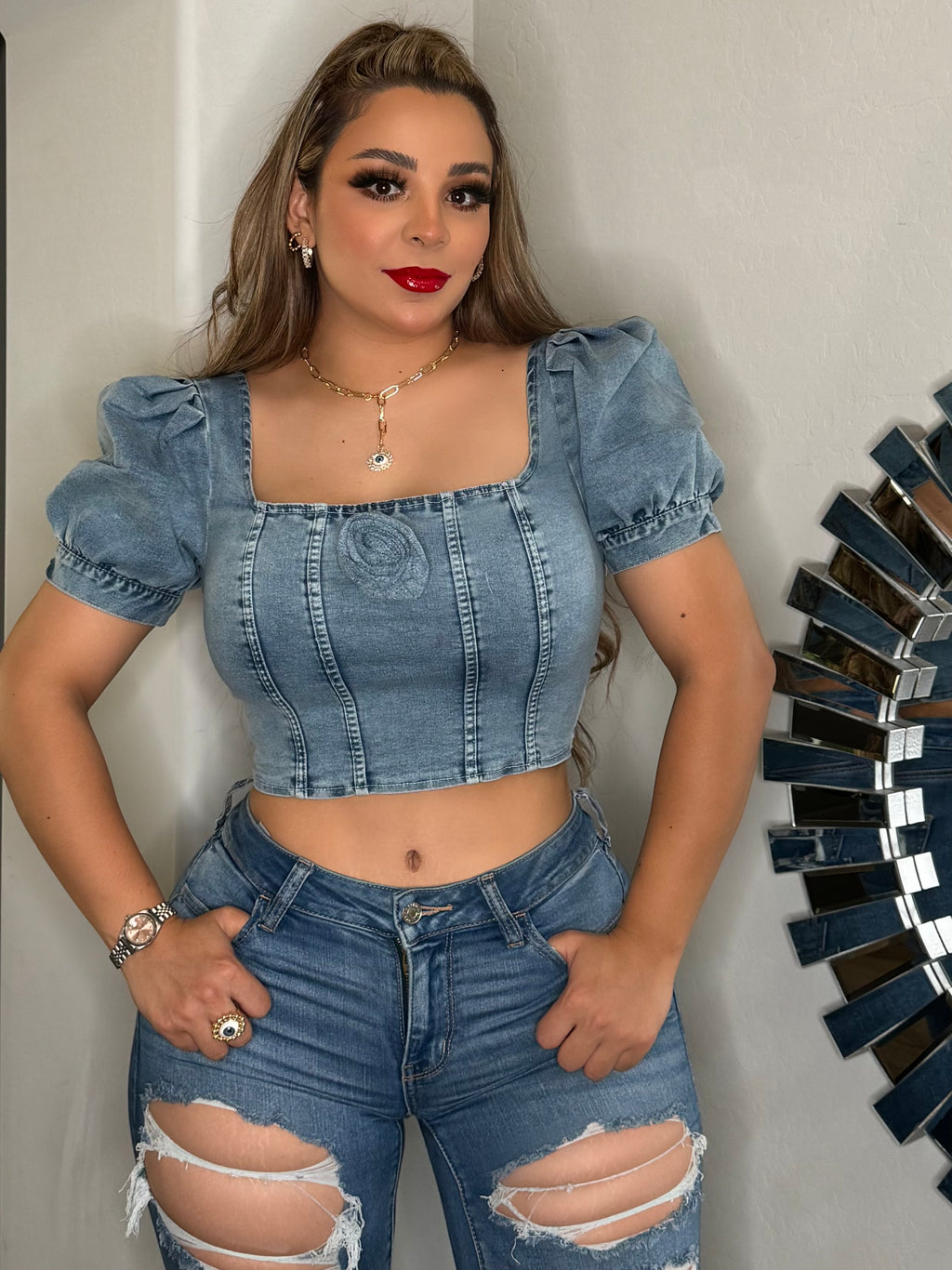 Blusa de mezclilla flor