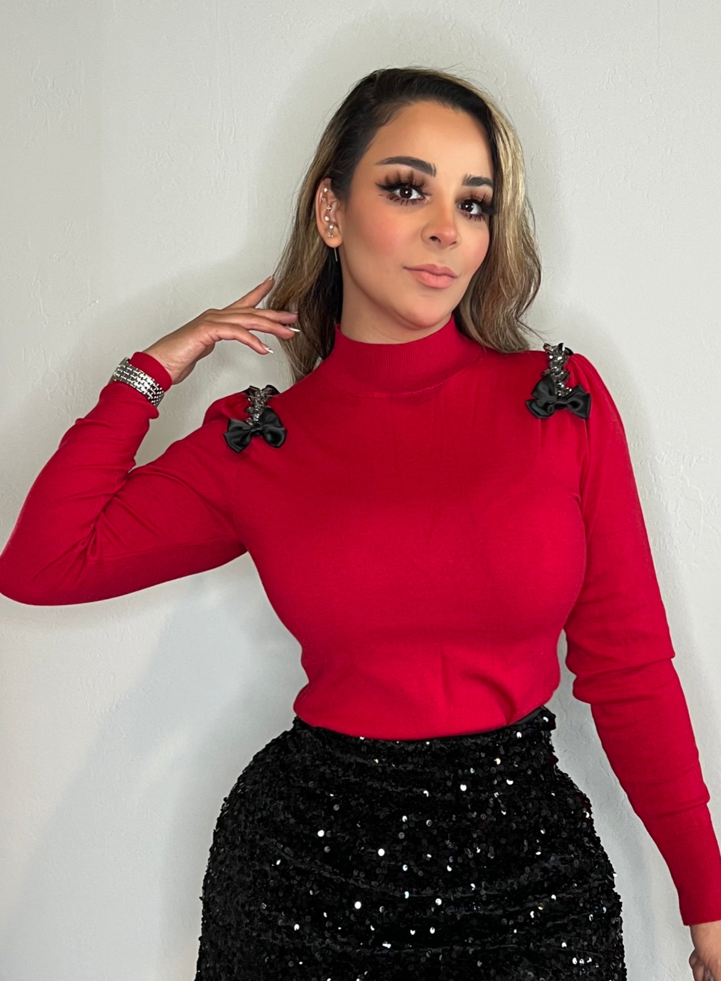 Blusa roja moños